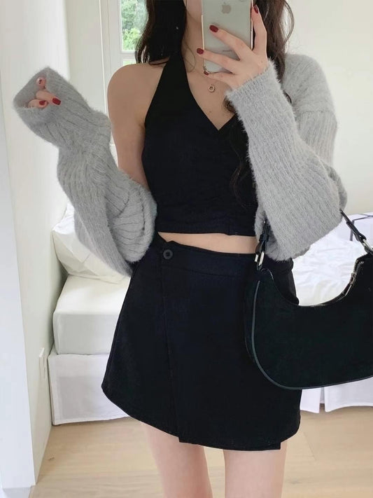 性感掛脖抓皺小背心