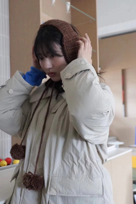 可愛毛球手工編織耳罩