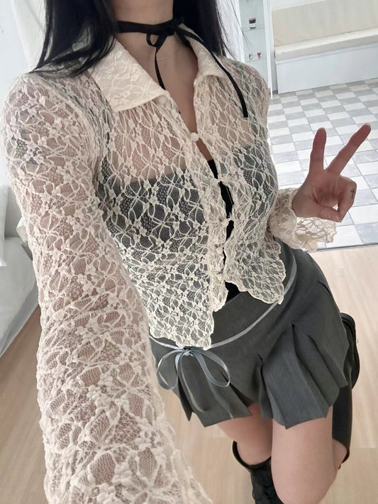 Sexy Flower Grid Lace Cardigans