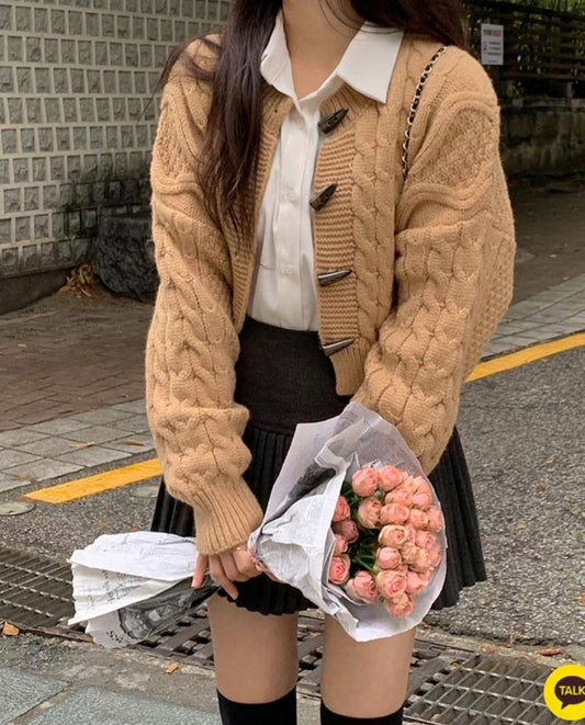 日常必備!! 扭麻花牛角鈕扣Cardigans