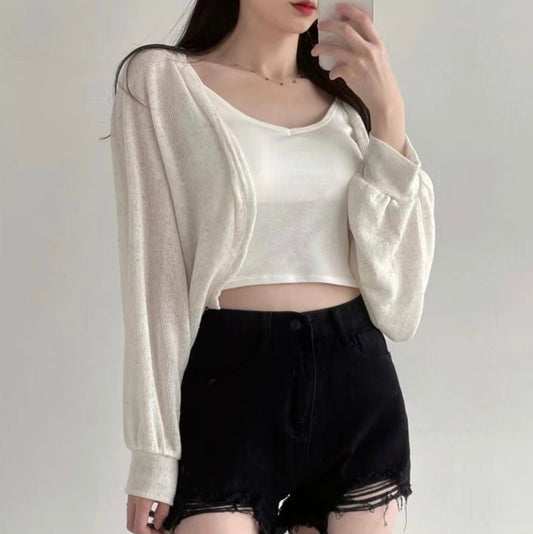 輕薄透膚短版開胸外套