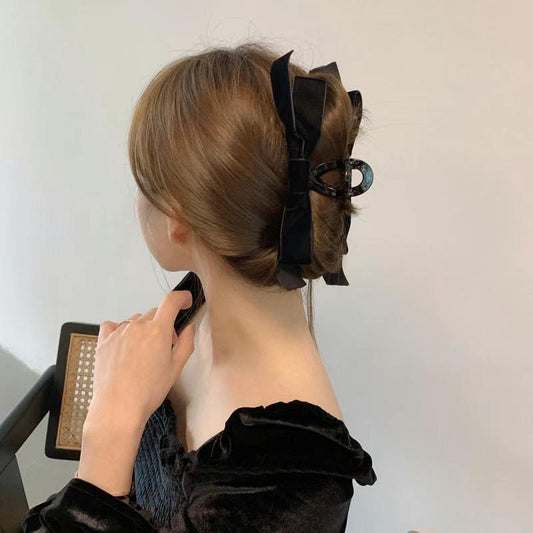 法式絲絨蝴蝶結鯊魚夾