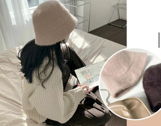 超可愛圓圓兔毛漁夫帽