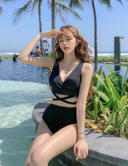 Deep V綁帶小蠻腰泳衣