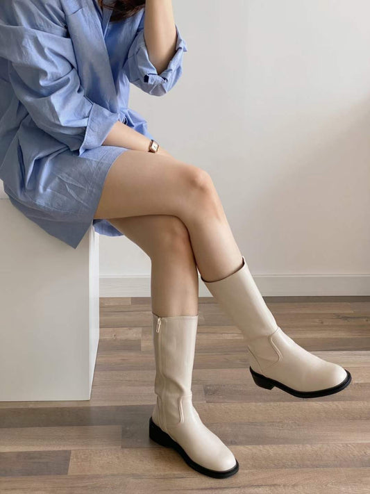 Round Toe Midi-Boots