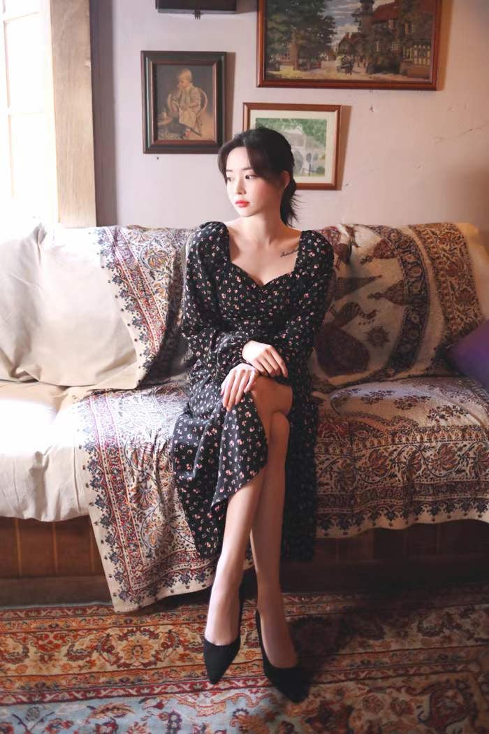 Vintage Floral Slitting Dress