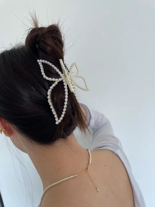 精緻氣質珍珠蝴蝶鯊魚夾