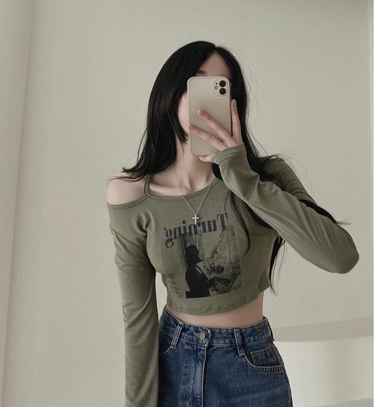 復古Vintage感露膊Crop Top