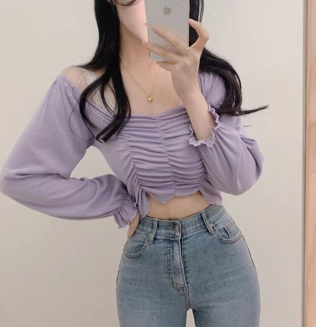 小性感心型皺褶Crop Top