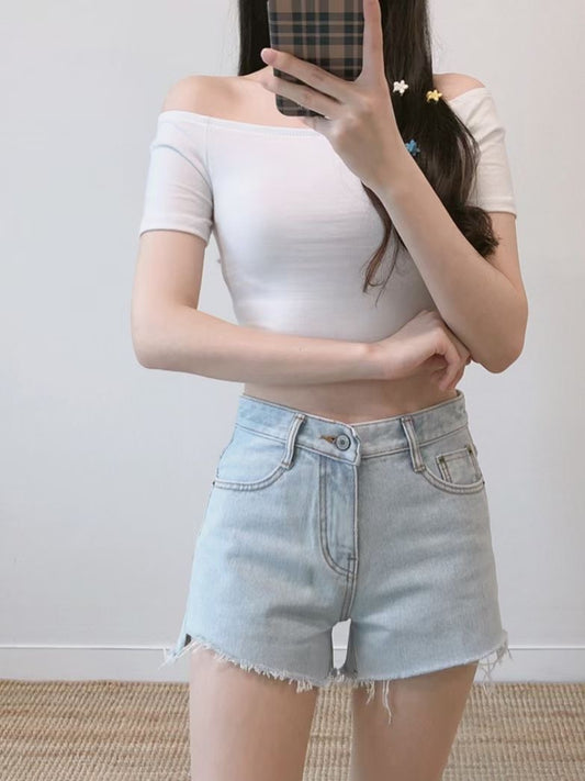 簡約純棉彈性一字膊Top