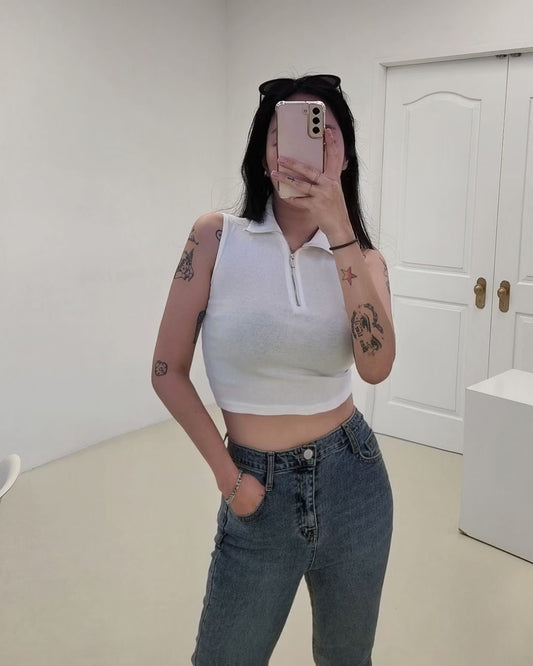 Collar Half Zip-up Vest