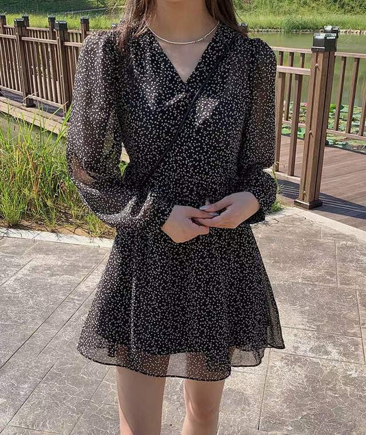 V neck Mini Floral Dress